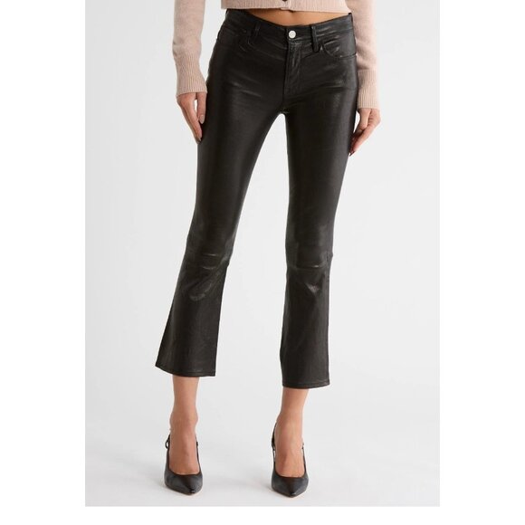 $1100 FRAME Le Crop Mini Bootcut LAMB Leather Pants JEAN BLACK SIZE 25 WOMEN